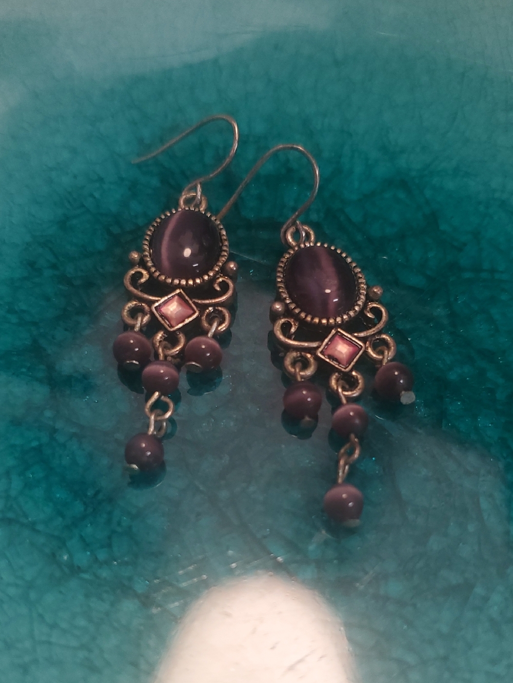 Handcrafted Purple Bead Dangle Earrings - Feminine Boho Style D